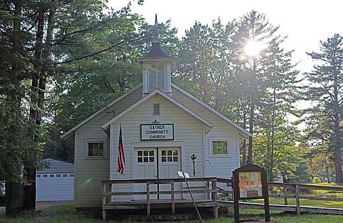 Sayner Community Church was constructed in 1916, founded by Herbert Warner as Union Protestant Church of Sayner. Inaugural services were held in 1917. (Photo by Kate Reichl/Lakeland Times)
