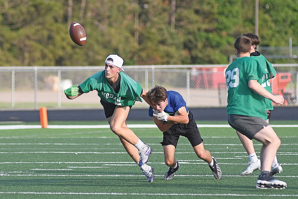 Junior-to-be Rowan Wiczek breaks up a pass for the Hodags against Three Lakes.