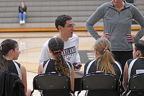 In this Feb. 1, 2025 file photo, Levi Massey coaches the Lakeland sixth-grade girls’ basketball team at Ted Voigt Court in Minocqua. Massey is Lakeland’s new varsity girls’ basketball coach. (Photo by Brett LaBore/Lakeland Times)
