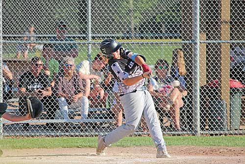 Lakeland’s Owen Sauer connects for a hit against the Rhinelander Hodags during a Babe Ruth League game at the Minocqua Park Complex on Wednesday, July 2. (Photo by Trevor Greene/Lakeland Times)