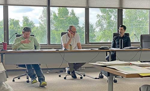 Minocqua plan commission members Mark Pertile, left, Mark Hartzheim and Michael Tautges during Tuesday’s meeting of the Minocqua plan commission. (Photo by Brian Jopek/Lakeland Times)