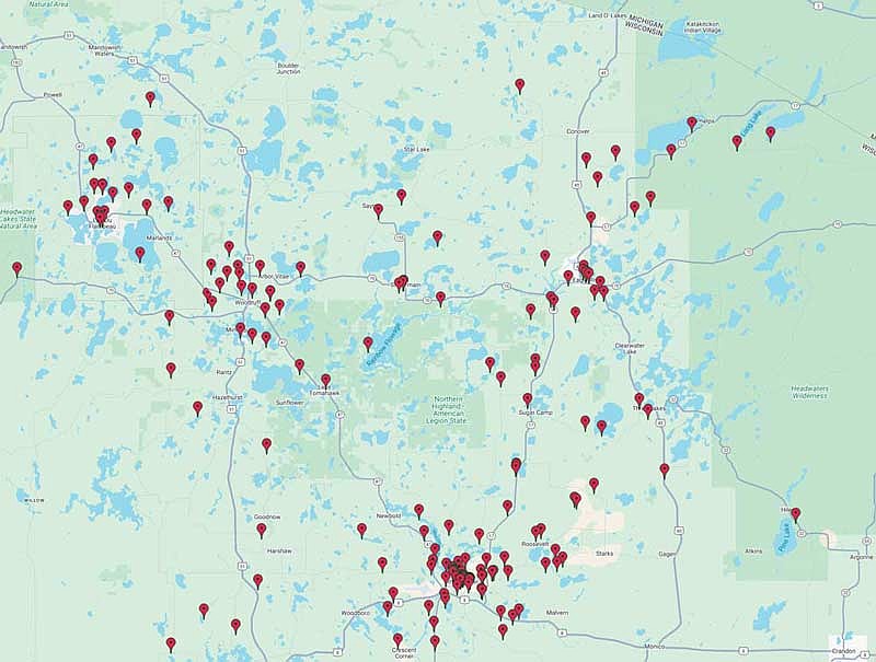 Location of 184 sex offenders registered in Oneida and Vilas counties. Source: Wisconsin Department of Corrections Sex Offender Registry.
(Contributed image)