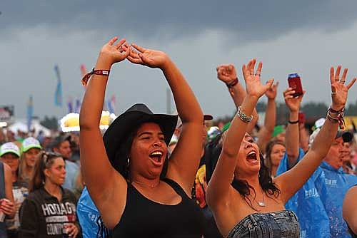 Ky’ana Goetsch, left, and Eliana Denny sing along to the music during Hodag Country Festival on Friday, July 11, at the Hodag Festival Grounds in Rhinelander. (Photo by Kate Reichl/Lakeland Times)