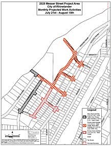 Work continues on the Messer Street Project near Hodag Park. Traffic should follow detour signs, as roads within the project boundaries are open to local traffic only. (Contributed image)