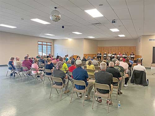 Nearly 60 people attended a public hearing conducted by the Vilas County board of adjustment in the Arbor Vitae town hall on Tuesday, July 29. (Photo by Brian Jopek/Lakeland Times)