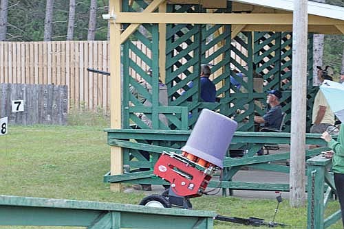 Even the rain could not keep some shooters away from the Hodag Sports Club Flurry Shoot, where 100 clays were launched in approximately two and a half minutes with the most accurate shooters taking home five cases of ammo. (Photo by Beckie Gaskill/Lakeland Times)