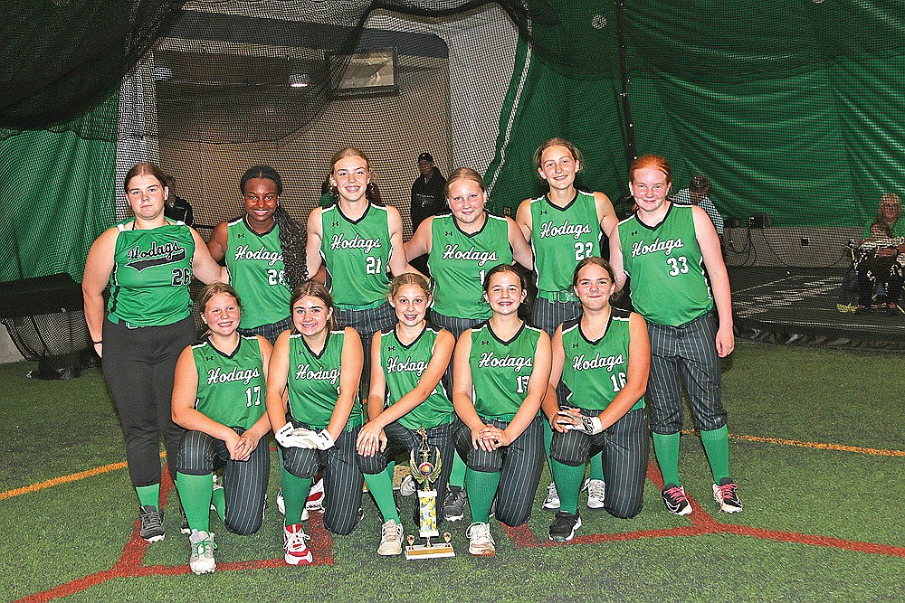 The Hodag 12U team won its pool in the tournament. Pictured in the front row, from left to right, are Arianna Kizweski, Hadley Wilmot, Lizzy Eades, Delaney Ourada, and Amelia Berghammer. In the back row are Brooke Rudis, Olivia Eades, Rhyan Adams, Alina Dervetski, Aliyah Jordan and Braylee Calhoun.