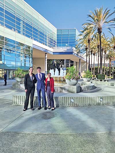 Three Rhinelander students competed in various business-related events. Besides competing, students attended workshops, enjoyed Newport Beach, Knotts Berry Land, and met other students from across the U.S. Kate Ripple competed in business law, Brody Kowieski competed in impromptu speaking, and Clara Pudlowski participated in leadership academy. (Contributed photograph)