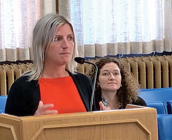 Wendy Bixby, city finance director, looks on as Rebekah Johnstone of 3M Insurance gives a presentation to city council regarding their upcoming health insurance renewal for 2026 and beyond. (Contributed photograph)