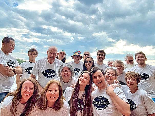 The cousins from Camp Zeck gather at Tippicanoe Lake in Lac du Flambeau last month. Cousins include, back row, from left, Neil Zeck, Patrick Zeck Berg, John Leitzmann, Mary Jane De Weerdt, Dan De Weerdt, Chris Zeck, Nancy Chen, Hank De Weerdt, Linda Bollman, Kim Leitzmann, Jay Bollman, David Anderson; front row, Kat Leitzmann, Anna De Weerdt, Liz Zeck, Allison Zeck, Eric Berg, Lauren Berg and Mary Beth Leitzmann. (Contributed photograph)