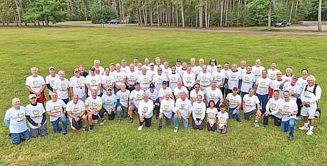 More than 70 former Camp Gold Eagle campers gathered in Minocqua and Woodruff from across the country last month for a camp reunion. Campers gathered at Brandy Lake Park on Saturday, Aug. 24 include, back rows, from left, Danny Marcus, Scott Wolf, Bernie Markstein, Jeff Warren, John Magnus, Aaron Cohen, Steve Goltzman, Scott Saul, Todd Emoff, John Preskill, Gary Oelsner, Jon Lerner, Tom Deutsch, Andy Shott, Dick Kane, Jim Goldmann, Billy Deitch,Jim Reichert, Dan Jacobs, Chuck Bissinger, Don Jennings, Mitch Emoff, Tommy Emoff, Mike Emoff, Michael Radlove, Tom Tobias, Steve Preskill, Randy Flink, Craig Labanowich, Jim Osher, Andy Heldman, Bill Osher, David Ach,Dave Preskill, Carlos Mangino, Trip Wolf, Fernando Mangino, Roger Heldman, Scott Grenrock, Todd Mitchell, Fred Weiland, Dave Weiland; middle row, Jim Office, Rick Kaplan, Ken Shuller, Jim Steinberg, Bobby Rose, Don Skor, Jeff Englander. Scott Heizman, Rob Tobias, Don Shuller, Jeff Frankel, Mike Bender, Steve Messer, Fred Heldman, Matt Rosen, Jim Heldman, Duffy Wolf; front row Powell family members Linda Powell Clark, Sandy Powell Drewes, Rich Drewes, Sarah Drewes Jones, Skylar Jones and Jackson Jones. (Contributed photograph)