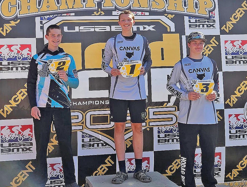 James Wergin (center) and Trevor Martin (right) stand on the podium with the gold plates in the 15 Cruiser class. (submitted photo)