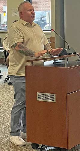 Prior to his appointment as Vilas County’s newest supervisor, Aron Houdini takes a few moments to introduce himself to the county board during its meeting on Sept. 23. (Photo by Brian Jopek/Lakeland Times)