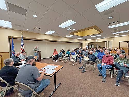 The Boulder Junction town board listens to Dennis Duke provide a public comment on ATVs and UTVs being allowed on town roads at a meeting Tuesday, Sept. 23. (Photo by Trevor Greene/Lakeland Times)