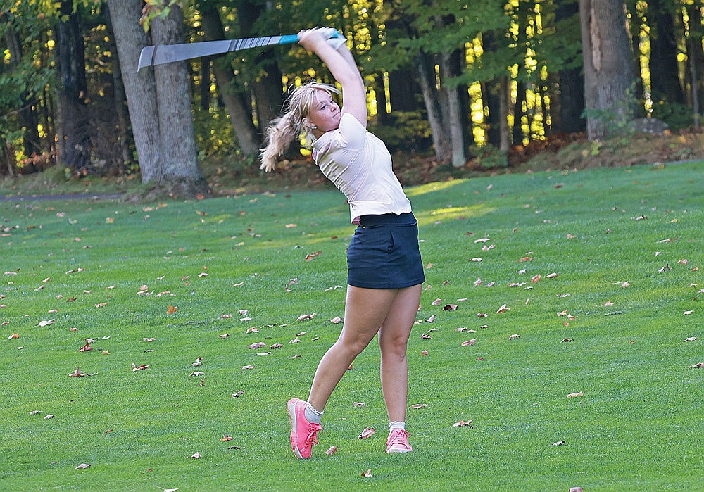 Rhinelander’s Nevaeh Anderson hits a shot during a practice event at Northwood Golf Course Thursday, Sept. 25. The Hodag golfers will take part in a WIAA Division 1 regional in the Green Bay area on Wednesday. (Bob Mainhardt for the River News)
