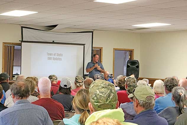 James Yach of the Wisconsin Department of Natural Resources kicked off the recent meeting regarding PFAS in the town of Stella. The meeting was standing room only, with presenters from DNR, DHS and EPA speaking with residents about what was known, and not yet known, in this situation. (Photo by Beckie Gaskill/Lakeland Times)