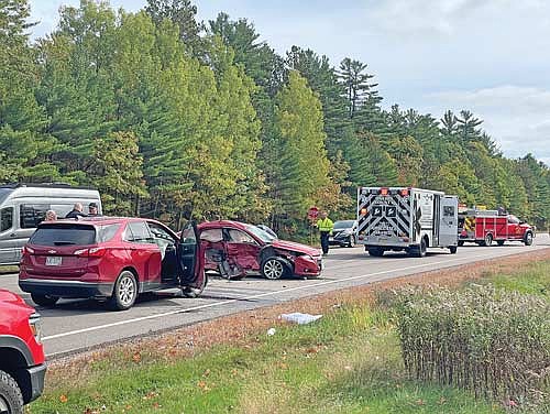 The accident scene shortly after a crash on State Highway 47 Monday involving three vehicles and injuring three people, two of them seriously. (Photo by Brian Jopek/Lakeland Times)