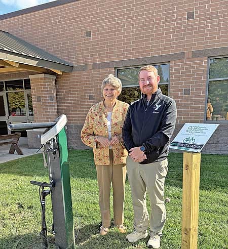 The YMCA of the Northwoods has recently been chosen to receive a new bike repair station, a gift made possible through the generosity of the Oneida County Biking and Walking Trails Council. This contribution is the result of combined efforts between Matt Steingraber, leadership advancement director at the YMCA, and Jackie Cody, president of the OCBWTC. (Contributed photograph)