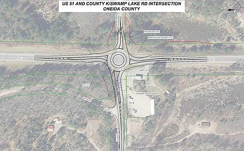 The Wisconsin DOT has made the determination to move forward with the construction of single-lane roundabout at the intersection of U.S. Highway 51 and Swamp Lake Road and County Highway K in Harshaw. (Contributed image)