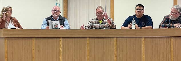 Lac du Flambeau town board members, from left, Stephanie Greeneway, Dennis Pearson, Matt Gaulke, Ray Wildcat and Bob Hanson at the board’s Oct. 22 meeting. (Photo by Brian Jopek/Lakeland Times)