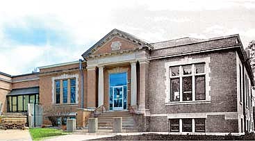 Original photo of the 1903 Carnegie Rhinelander Public Library is on the right; with the way the Rhinelander District Library looks today on the left. (Contributed image)