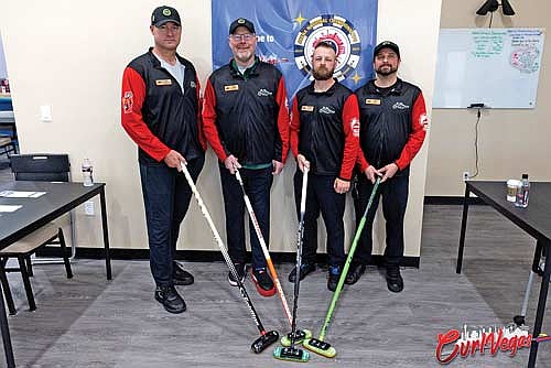 The Rhinelander Curling Club men’s team, from left, Rick Peterson, Peter Chladil, Randy Louis and Joe Ross played at the Arena Club National Championships Oct. 14-19 in Las Vegas. Photo credit: Boz Bloom. (Contributed photo)