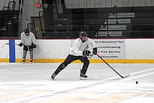 Brett Peterson takes part in the first day of practice Monday, Nov. 10 at the Lakeland Hawks Ice Arena in Minocqua. (Photo by Brett LaBore/Lakeland Times)