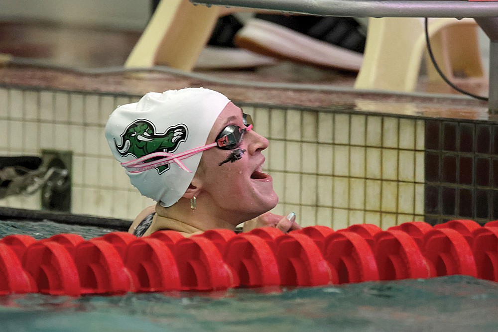 Rhinelander’s Vivian Lamers reacts after finishing second in the 100-yard freestyle during the WIAA Division 2 state girls’ swim meet in Waukesha Friday, Nov. 14. (Jeremy Mayo/River News)