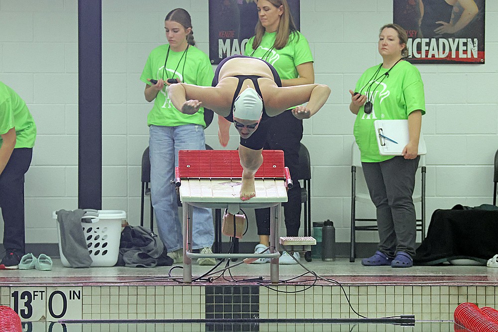 Rhinelander’s Emma Houg takes off to begin the 200-yard individual medley during the WIAA Division 2 state girls’ swim meet in Waukesha Friday, Nov. 14. (Jeremy Mayo/River News)