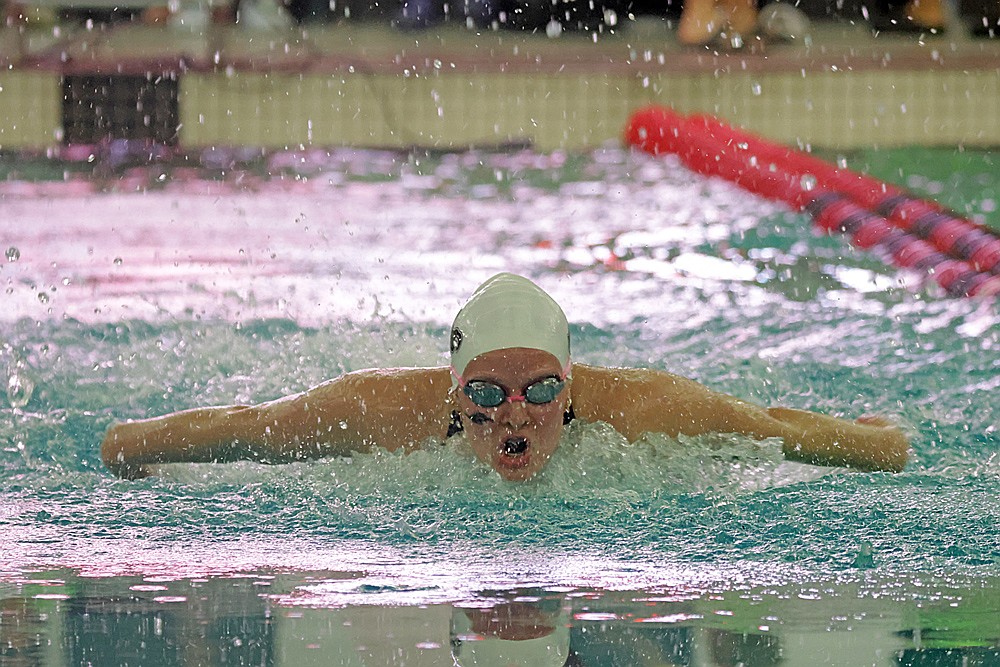 Rhinelander’s Emma Houg swims the butterfly portion of the 200-yard individual medley during the WIAA Division 2 state girls’ swim meet in Waukesha Friday, Nov. 14. (Jeremy Mayo/River News)
