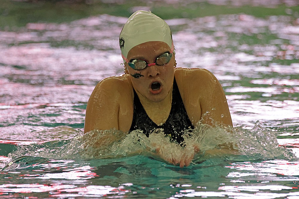 Rhinelander’s Emma Houg swims the breaststroke portion of the 200-yard individual medley during the WIAA Division 2 state girls’ swim meet in Waukesha Friday, Nov. 14. (Jeremy Mayo/River News)