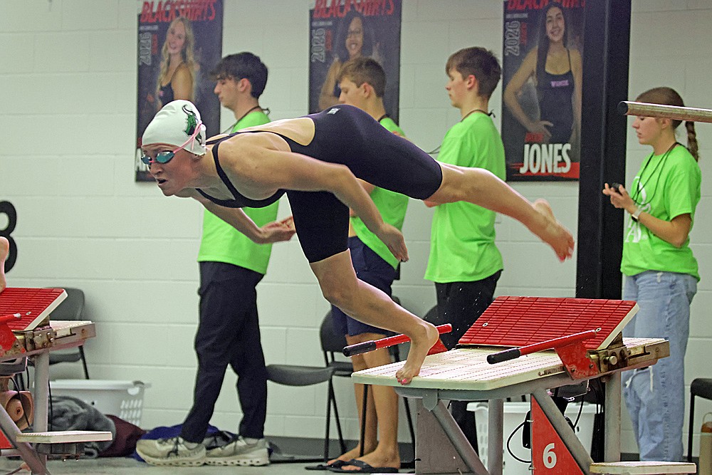 Rhinelander’s Vivian Lamers takes off to begin the 50-yard freestyle during the WIAA Division 2 state girls’ swim meet in Waukesha Friday, Nov. 14. (Jeremy Mayo/River News)
