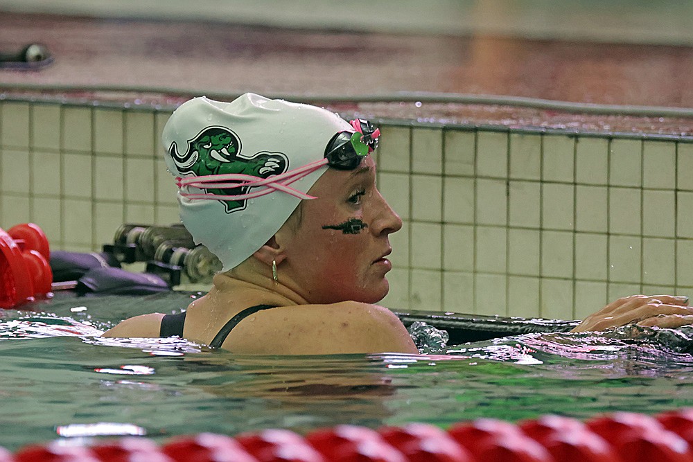 Rhinelander’s Vivian Lamers reacts after finishing fourth in the 50-yard freestyle during the WIAA Division 2 state girls’ swim meet in Waukesha Friday, Nov. 14. (Jeremy Mayo/River News)