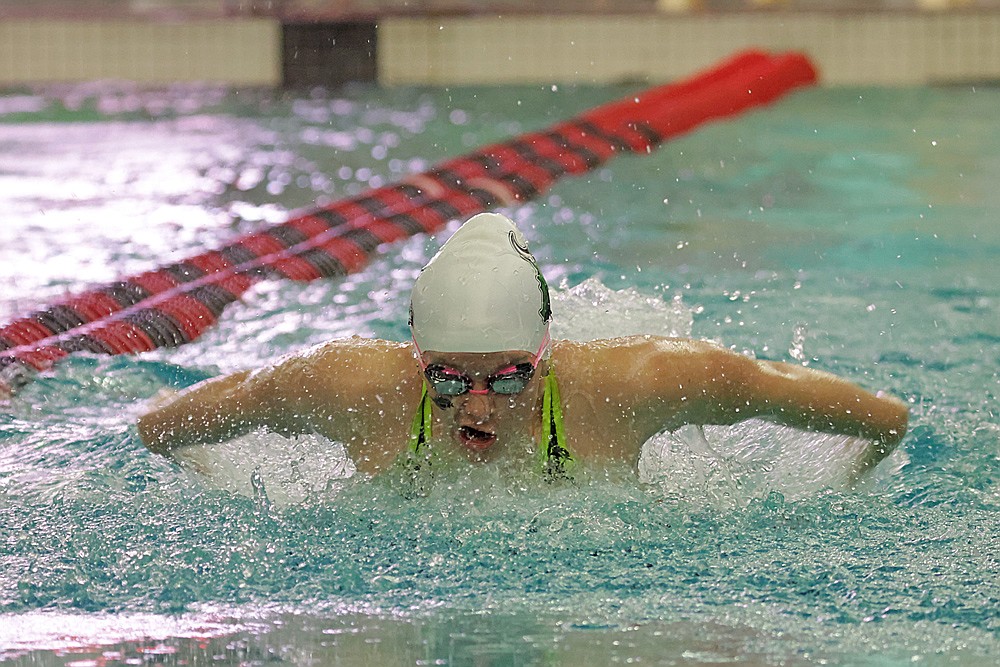 Rhinelander’s Rylee Mickevicius competes in the 100-yard butterfly during the WIAA Division 2 state girls’ swim meet in Waukesha Friday, Nov. 14. (JEremy Mayo/River News)