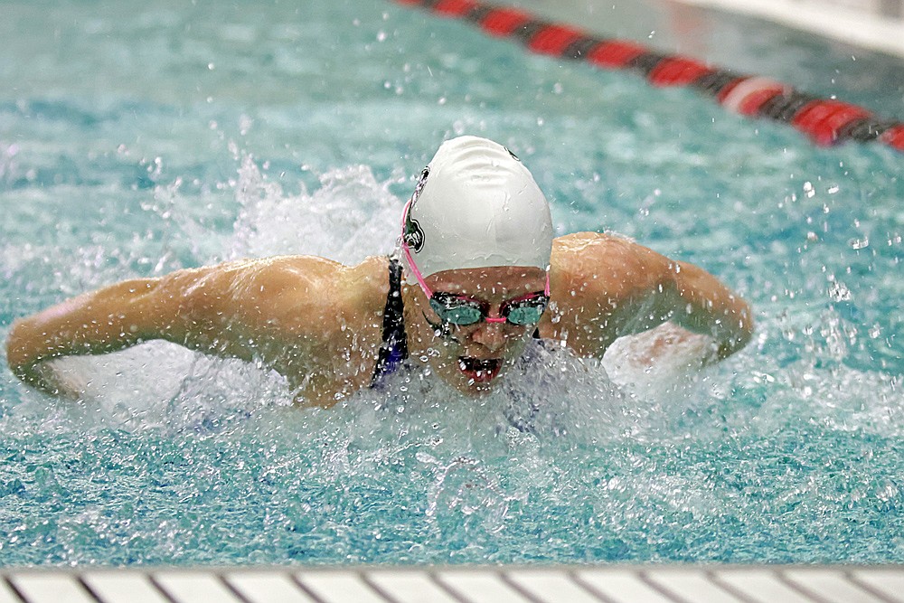 Rhinelander’s Millie Gruett competes in the 100-yard butterfly during the WIAA Division 2 state girls’ swim meet in Waukesha Friday, Nov. 14. (Jeremy Mayo/River News)