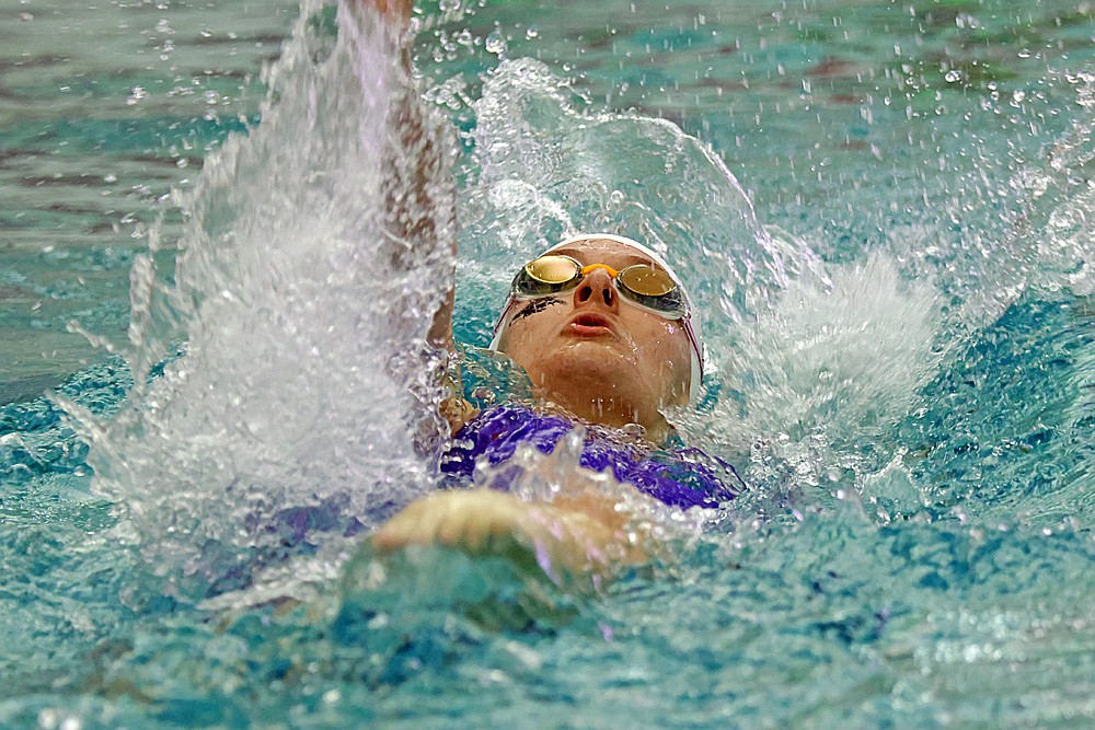 Rhinelander’s Kiley Pooch competes in the 100-yard backstroke during the WIAA Division 2 state girls’ swim meet in Waukesha Friday, Nov. 14. (Jeremy Mayo/River News)
