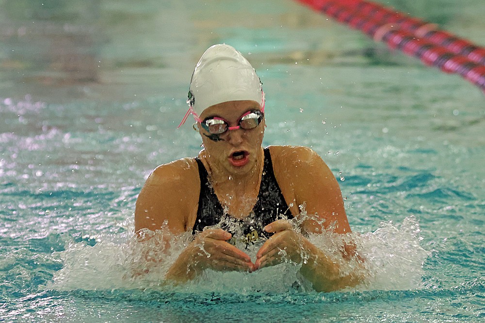 Rhinelander’s Ella Heck competes in the 100-yard breaststroke during the WIAA Division 2 state girls’ swim meet in Waukesha Friday, Nov. 14. (Jeremy Mayo/River News)