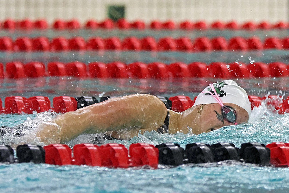 Rhinelander’s Ella Heck competes in the 400-yard freestyle relay during the WIAA Division 2 state girls’ swim meet in Waukesha Friday, Nov. 14. (Jeremy Mayo/River News)