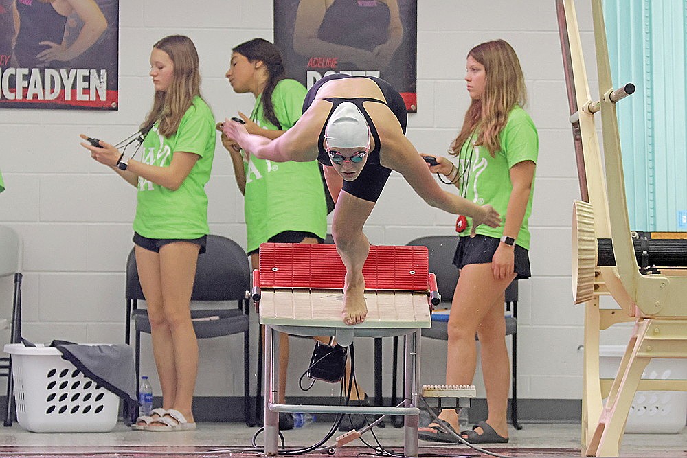 Rhinelander’s Ella Heck takes off to begin the 100-yard breaststroke during the WIAA Division 2 state girls’ swim meet in Waukesha Friday, Nov. 14. Heck finished third in the event for the Hodags at state. (Jeremy Mayo/River News)