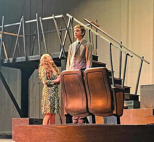 Shannon O'Reilly as Norma Pike looks imploringly up at her unfortunately accused fiance Jonathon Pike played by Luke Fieweger in “Trap.” (Photo by Brian Jopek/Lakeland Times)
