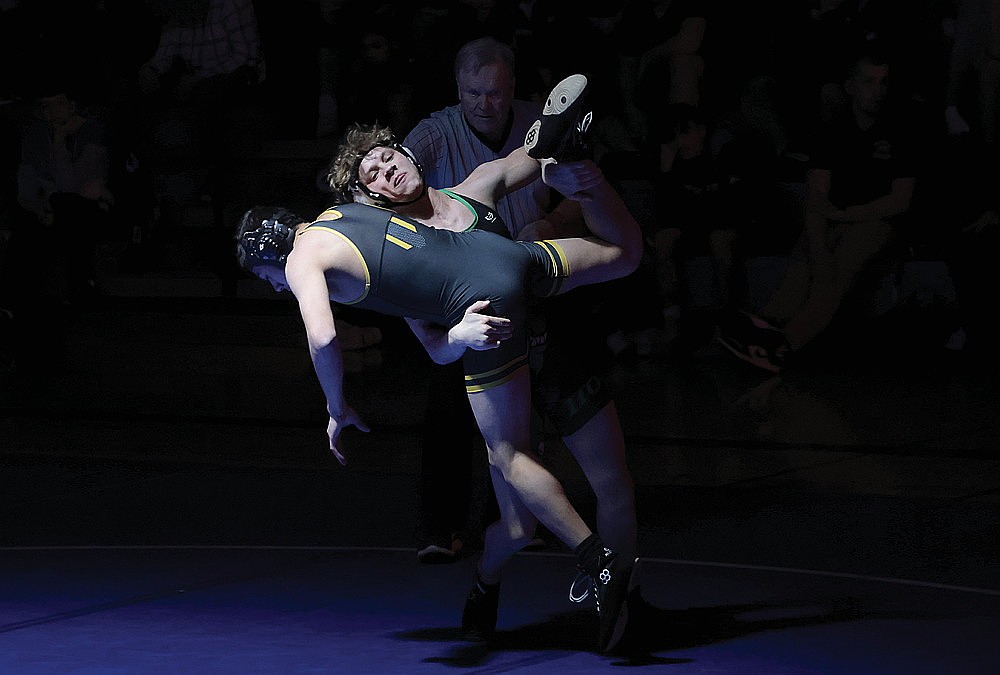 In this Jan. 30, 2025 file photo, Rhinelander’s Tony Boldt takes down Iron Mountain’s DiAngelo Saldana during a non-conference wrestling dual in Three Lakes. Boldt, a senior, had 16 wins for Rhinelander a season ago and is one of three returning all-conference honorees for the Hodags. (Jeremy Mayo/River News)