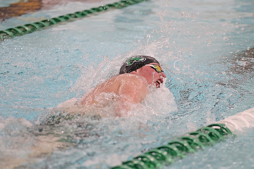 Rhinelander’s Kellen O’Malley competes in the 200-yard freestyle during a GNC boys’ swimming dual meet against Tomahawk at the Heck Family Community Pool Tuesday, Dec. 18. O’Malley led a 1-2-3 finish for the Hodags in the event as Rhinelander defeated Tomahawk, 115-43. (Bob Mainhardt for the River News)