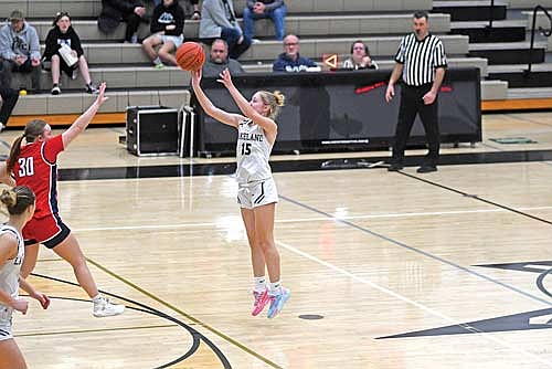 Hailey Carlson makes a 3-pointer in the second half of a non-conference game against Pacelli Tuesday, Jan. 20 at Ted Voigt Court in Minocqua. (Photo by Brett LaBore/Lakeland Times)