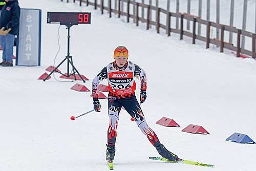Lydia Pritchard skis the skate technique during the Wisconsin Nordic Ski State Distance Championships Sunday, Feb. 8 at Birkie Trailhead in Cable. Pritchard had a time of 20:58.9 in the pursuit, sixth overall, the top time for the Lakeland girls. (Photo by Jeremy Mayo/River News)