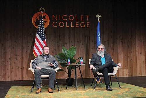 Incumbent Kris Hanus, left, and challenger Tom Barnett shared their views on a variety of topics at a Rhinelander Mayoral Forum at Nicolet College Thursday, March 12. (Photo by Ardith Carlton/River News)