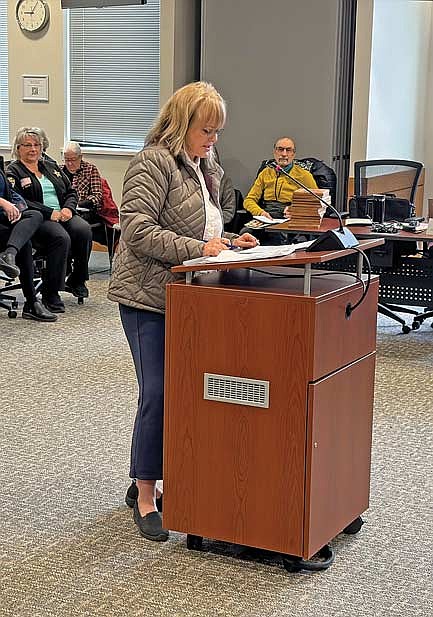 Eagle River resident Kathryn Craffey addresses the Vilas County board during its March 24 meeting. (Photo by Brian Jopek/Lakeland Times)