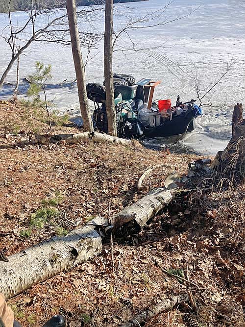The utility task vehicle involved in an incident on Lower Kaubashine Lake in Hazelhurst on Monday, March 23. (Contributed photograph)