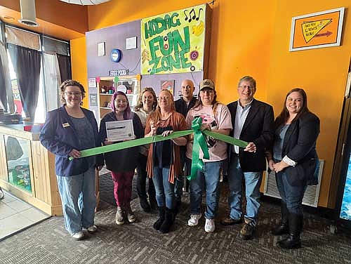 Members of the Hodag Fun Zone team were joined by Rhinelander Chamber Ambassadors for the entertainment space’s recent ribbon-cutting. Those attending the ribbon cutting are, from left, Tiki Krueger-Boehm, CaSandra Gleesing, Linda Sturzl, Charlene Slack, Tony Mustacci, Reagan Merry, Rod Ankrom and Lauren Sackett. (Contributed photograph)