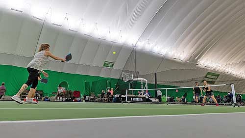 The 2026 Clash of the Paddles Pickleball Tournament featured men’s and women’s doubles on Saturday and mixed doubles on Sunday. (Photo by Blake Richard/River News)