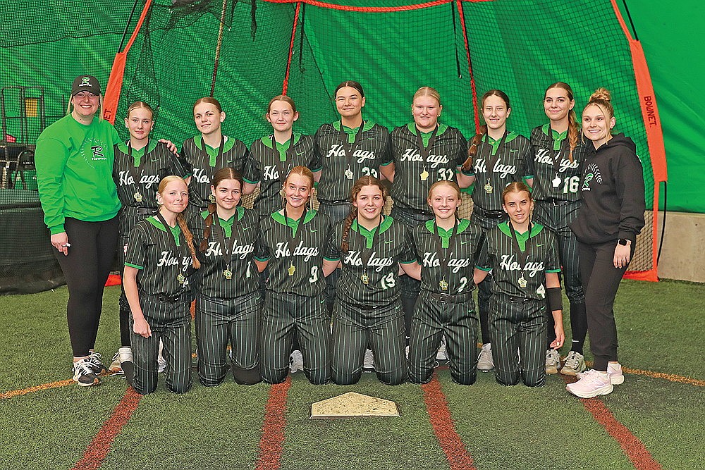 The Rhinelander High School softball team poses for a photograph after defeating Phillips and winning their bracket of the Danny Mac Softball Classic in the Hodag Dome Sunday, March 29. Pictured in the front row, from left to right, are Aleece Johnson, Kendall Vanney, Nevaeh Anderson, Kadyn Taylor, Cassidy Lindner and Maddie Paulson. In the back row are head coach Ali Bender, Ruby Plamann, Chase Verbist, Kalyn Miller, Saige Mutter, Sadie Edyvean, Audrina Skubal, Ava Rathbun and coach Sadie Adamski. (Bob Mainhardt for the River News)